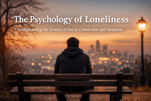 person sitting alone on a bench at sunset symbolizing the psychology of loneliness and social isolation