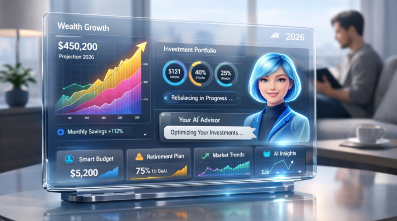 Laptop displaying AI-driven personal finance tools with charts and financial data representing smart money management.